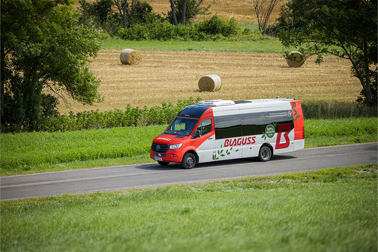 Blaguss Bus 20-Sitzer auf Landstraße